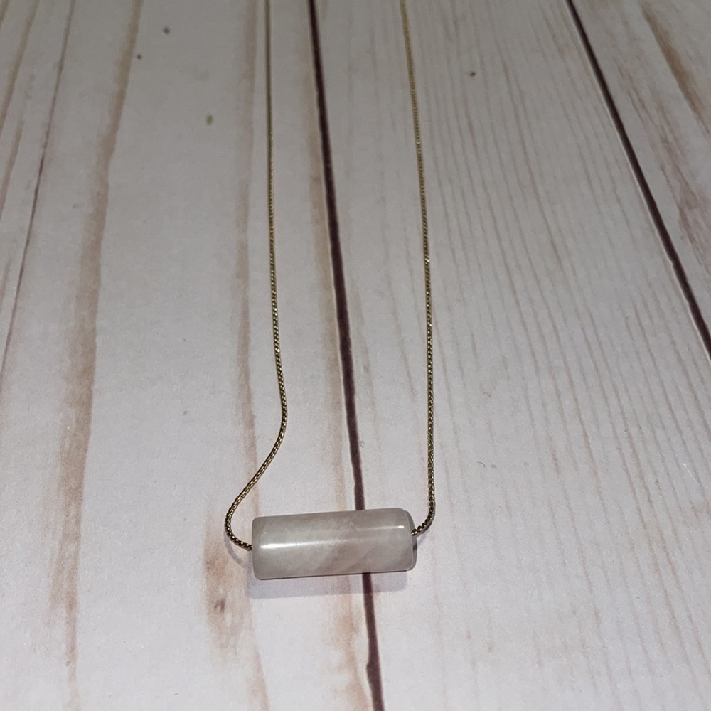 Costume gold chain long necklace w pink stone